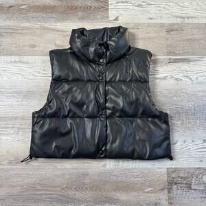 Love Tree Black Faux Leather Cropped Puffer Vest Streetwear Large